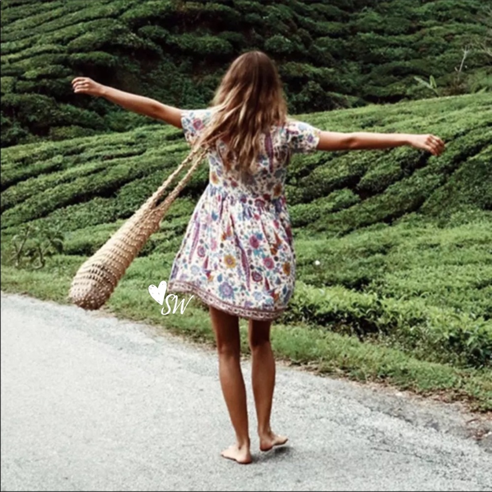 Colorful Bird Boho Floral Gypsy Print Dress - Picture 3 of 10